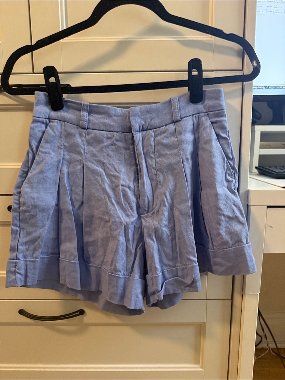 Anthropologie Light Blue High-Waist Pleated Shorts